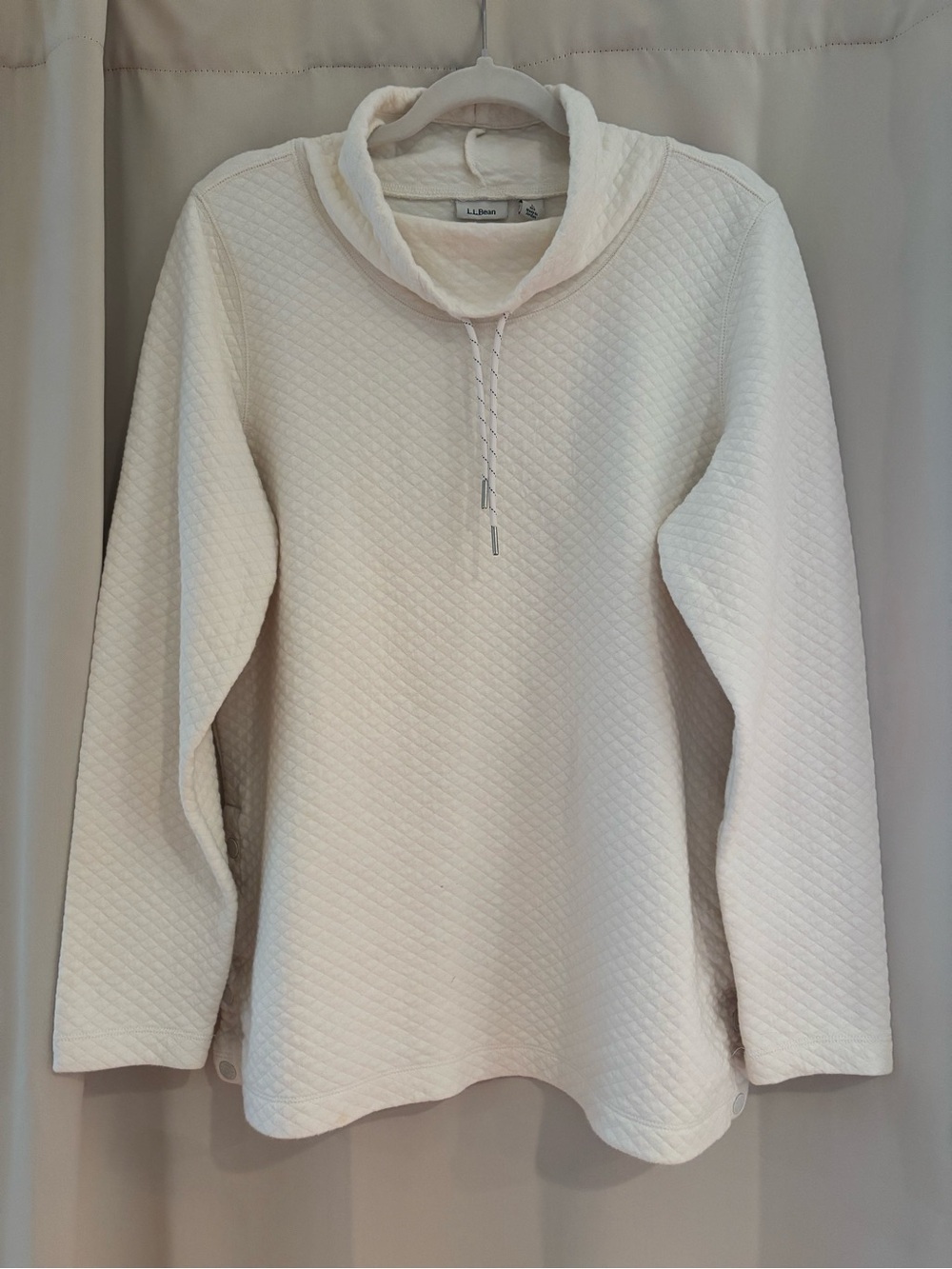 L.L. Bean Cream Quilted Cowl Neck Pullover